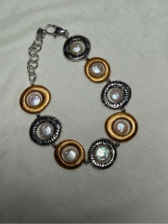 Brighton Jewelry - Brighton Satori  Women’s Two-Tone Pearl Accent Bracelet - Gold & Silver